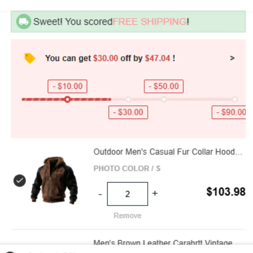 Cotosen cart page on mobile before entering a promo code