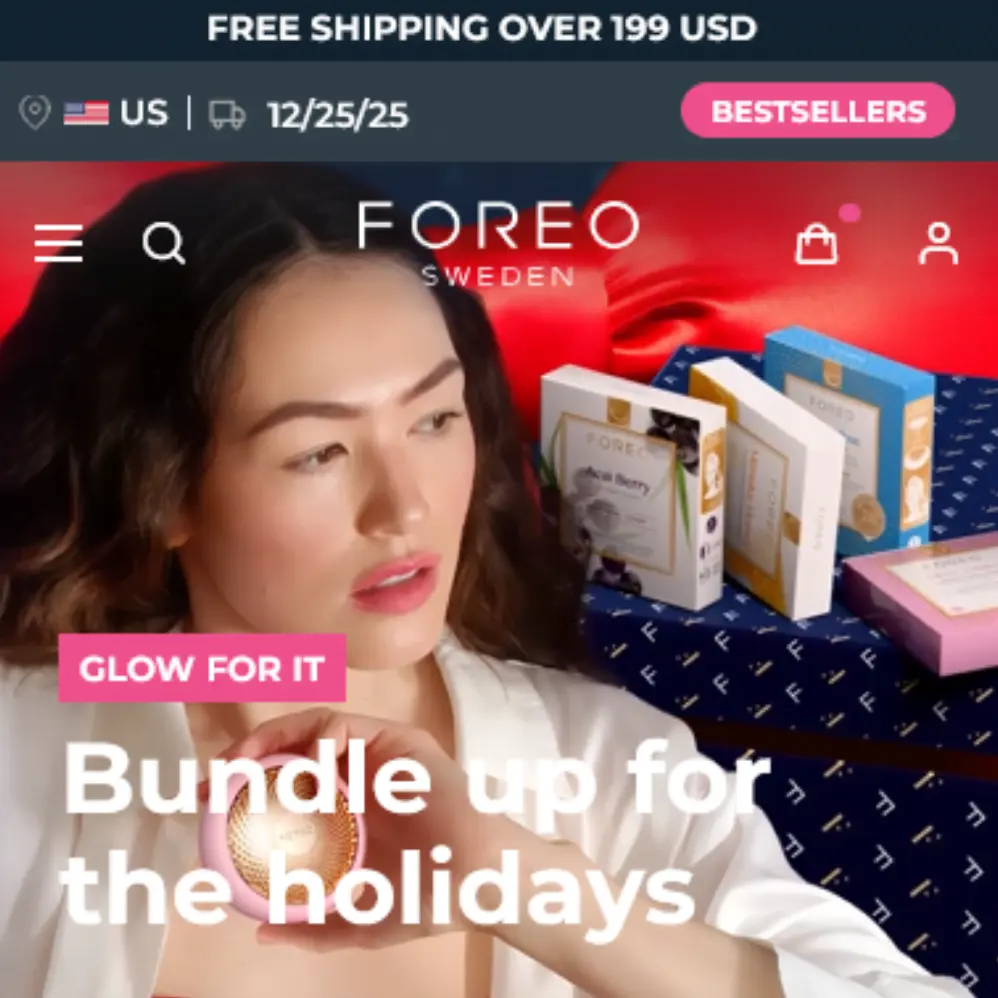 FOREO mobile homepage showing where users start shopping before applying a coupon code