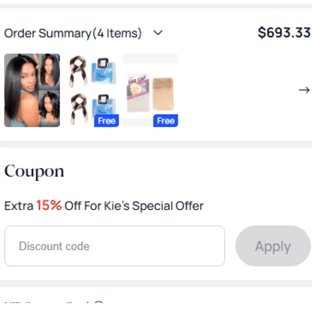 Nadula shopping cart on mobile before entering a coupon code